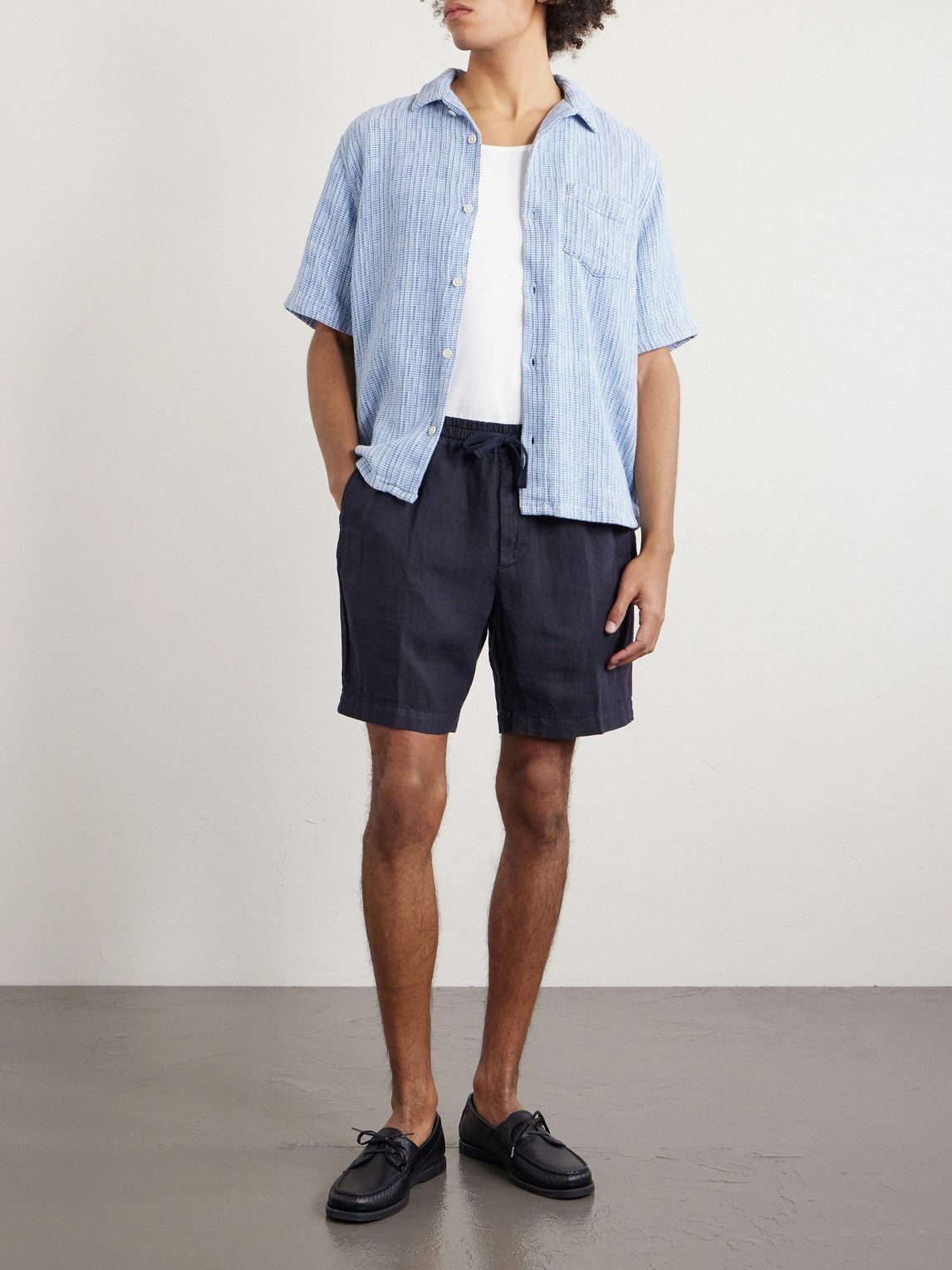 Altea - Samuel Straight-Leg Linen Drawstring Shorts - Blue