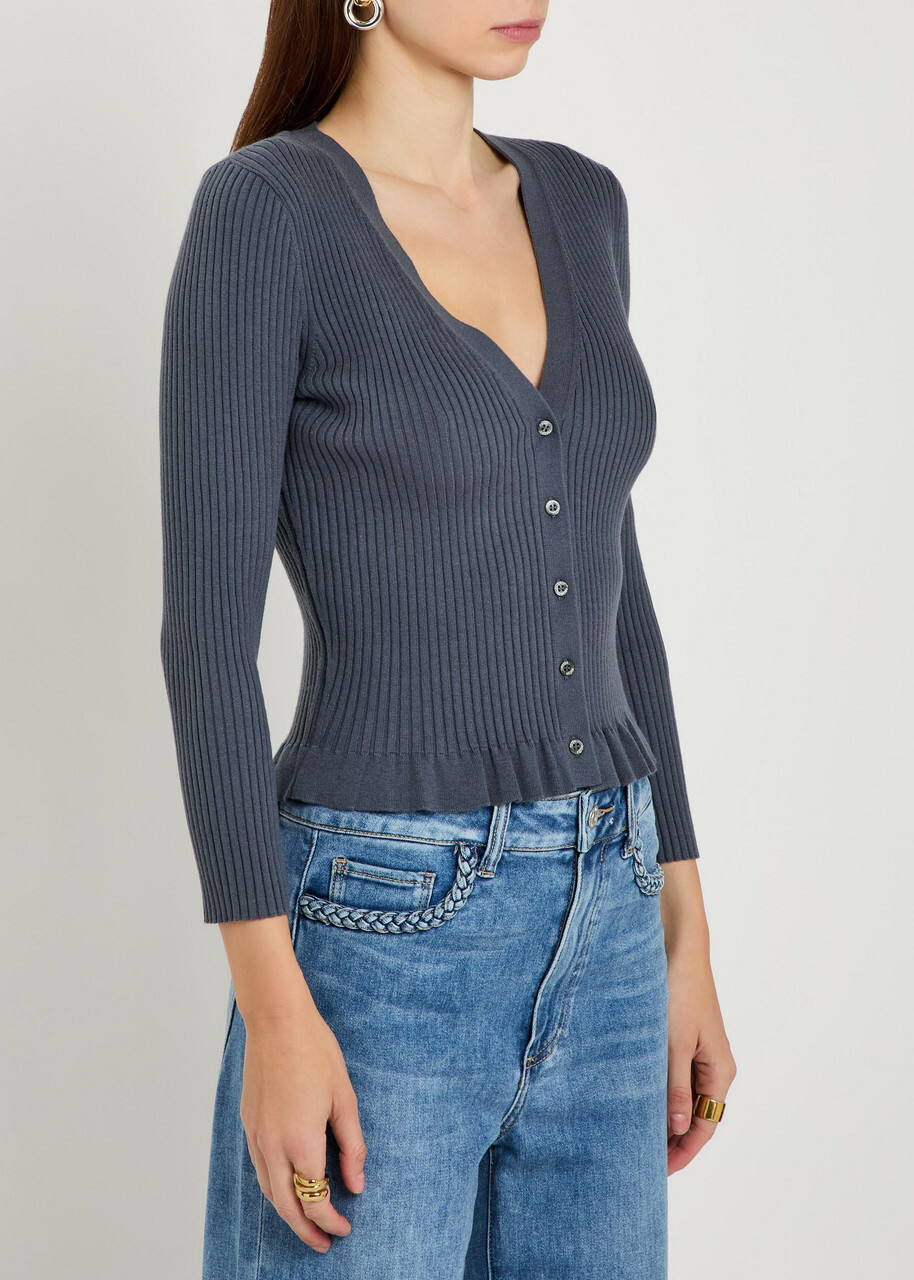 Paige Royce Frill Cotton-blend Cardigan Navy