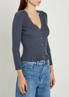 Paige Royce Frill Cotton-blend Cardigan Navy