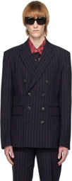 Dries Van Noten Navy Pinstripe Blazer