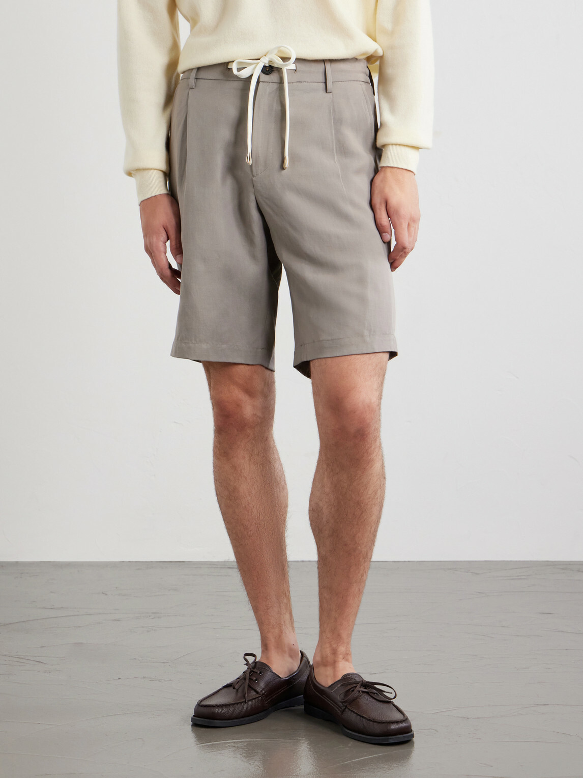 Eleventy - Wide-Leg Lyocell and Linen-Blend Twill Shorts - Gray