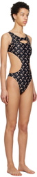 Marine Serre Black Printed One-Piece Swimsuit