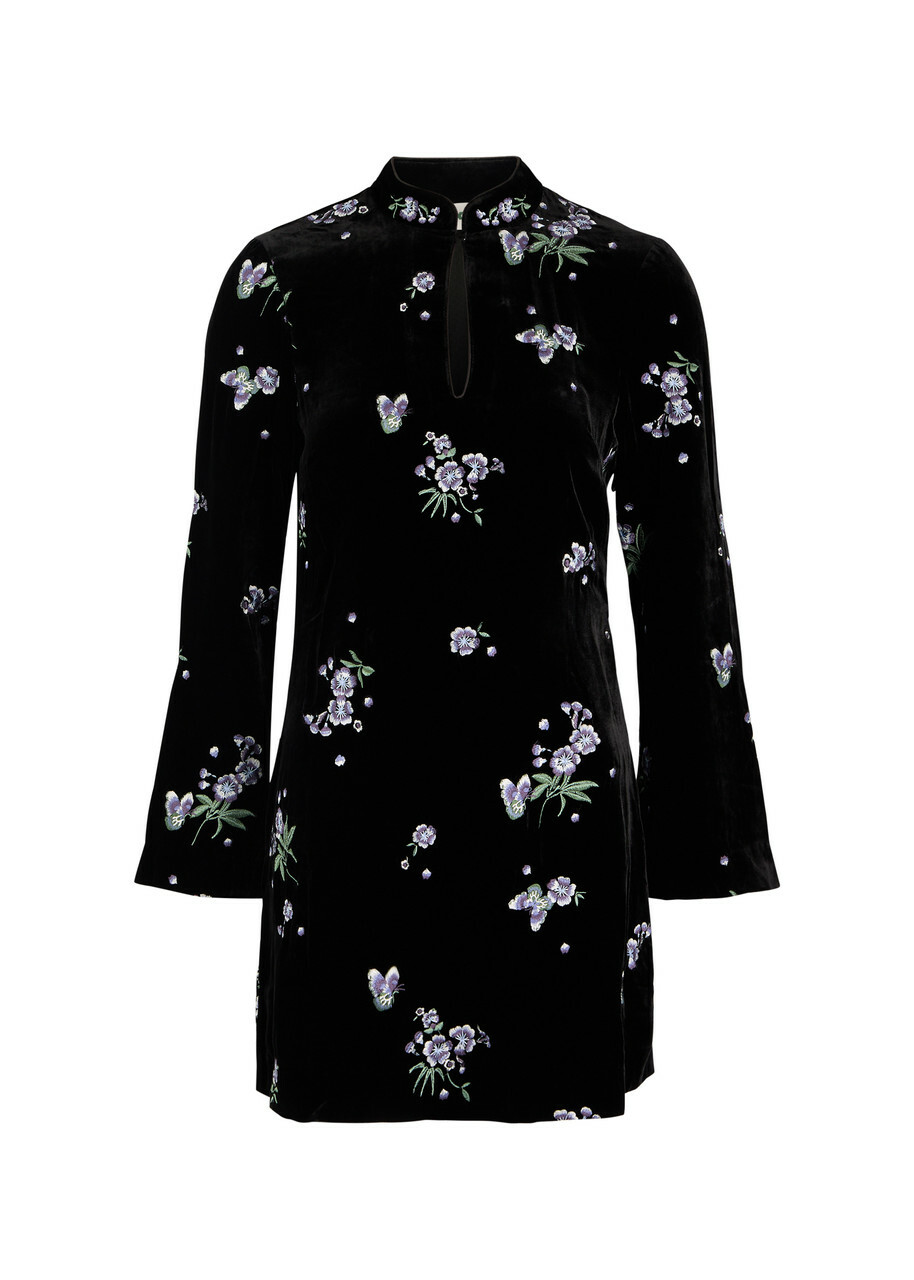 Rixo Calla Floral-embroidered Velvet Mini Dress Black Rixo