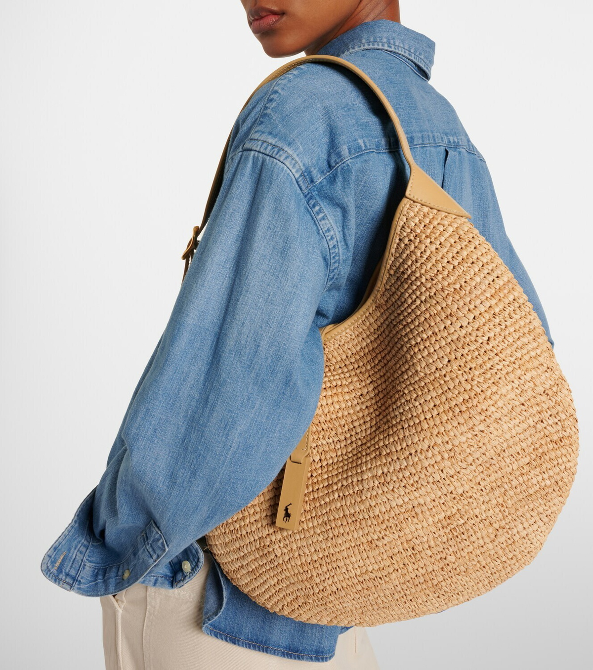 Polo Ralph Lauren Polo ID Large leather-trimmed raffia tote bag
