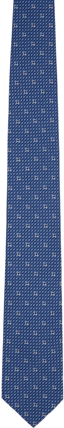 Ferragamo Navy Gancini Print Silk Tie