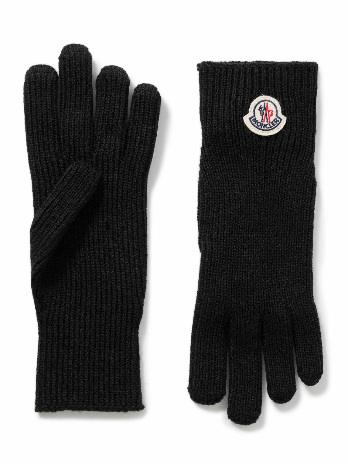 Moncler - Logo-Appliquéd Ribbed Virgin Wool Gloves - Black