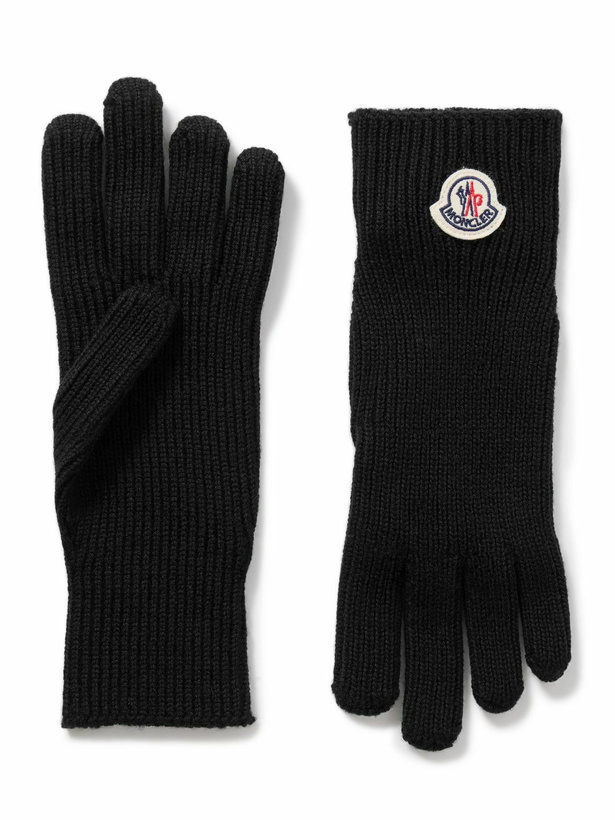 Photo: Moncler - Logo-Appliquéd Ribbed Virgin Wool Gloves - Black