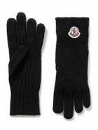 Moncler - Logo-Appliquéd Ribbed Virgin Wool Gloves - Black