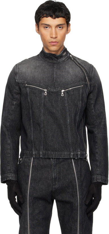 Photo: Jean Paul Gaultier Black High Neck Zipped Gloves Denim Jacket