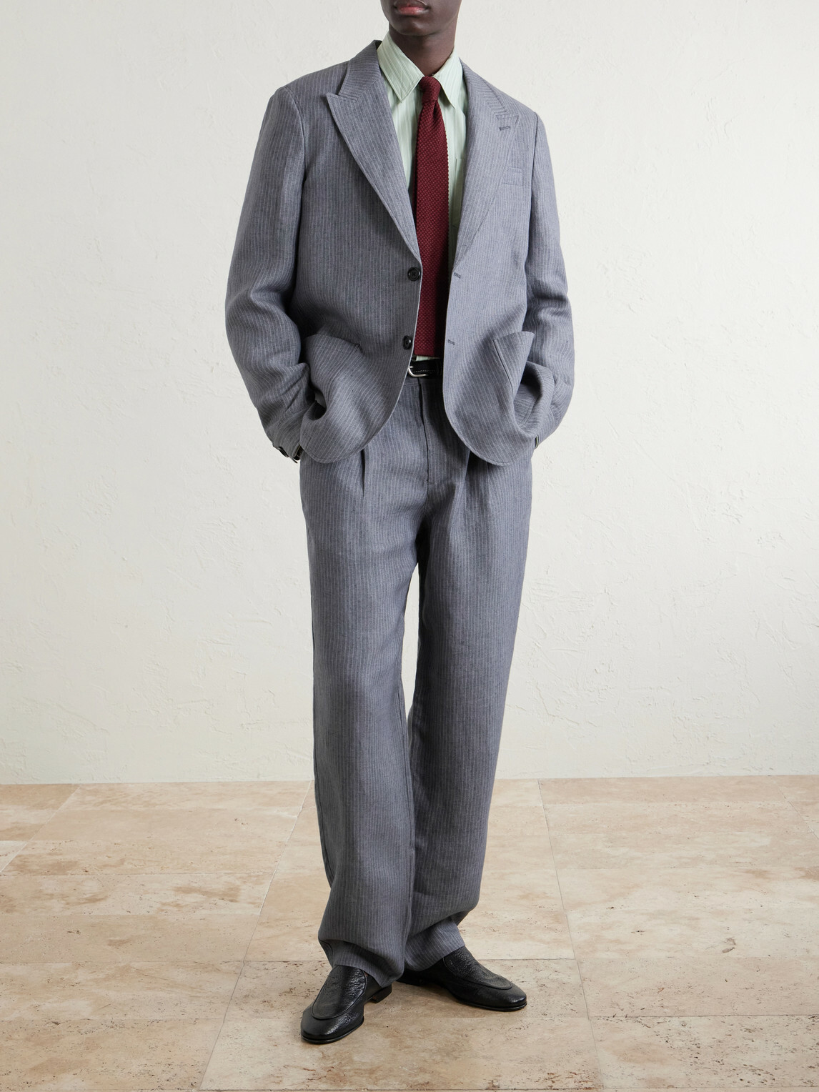 Oliver Spencer - Morton Straight-Leg Pleated Striped Linen Suit Trousers - Gray