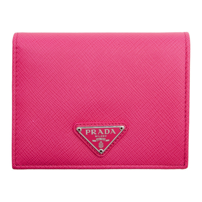 Prada triangle-logo Saffiano Leather Wallet - Pink