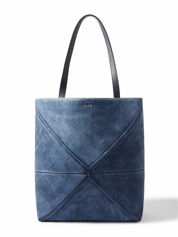 Photo: LOEWE - Puzzle Fold Leather-Trimmed Suede Tote Bag