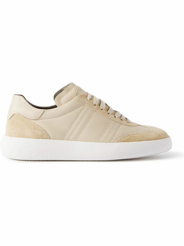 Photo: Brioni - Suede-Trimmed Leather Sneakers - Neutrals
