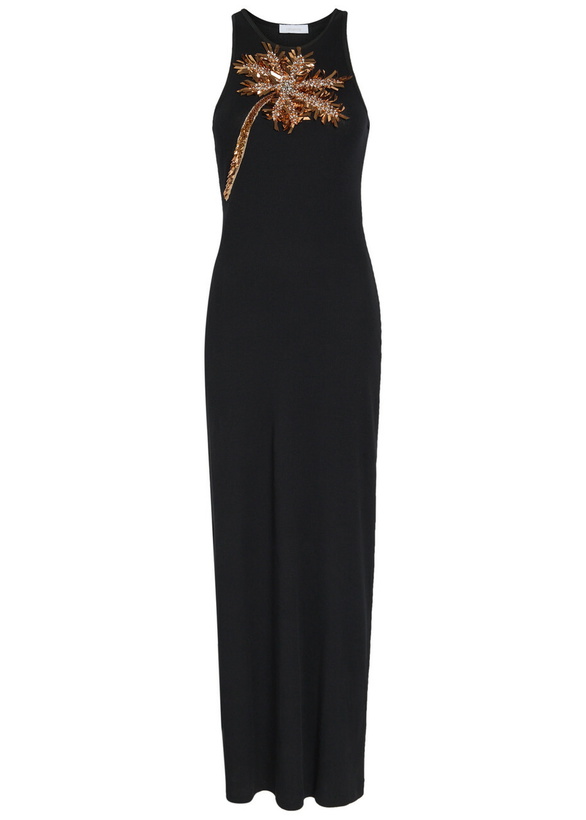 Photo: Rabanne Embellished Ribbed Stretch-cotton Midi Dress Black