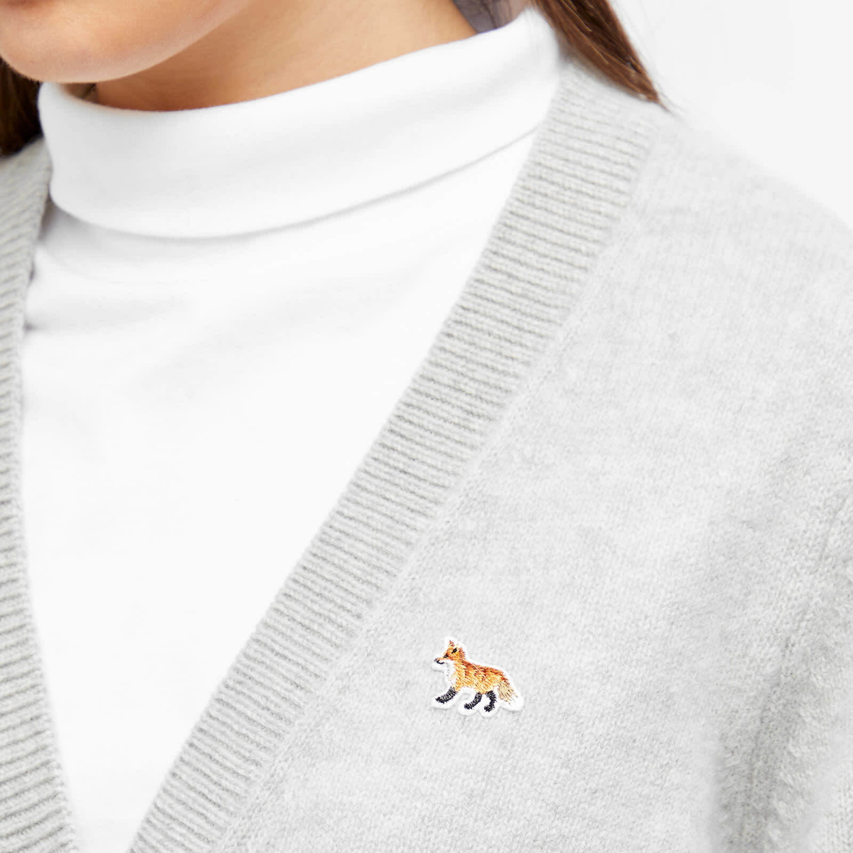 Maison Kitsuné Women's Baby Fox Patch Boxy Cardigan in Light