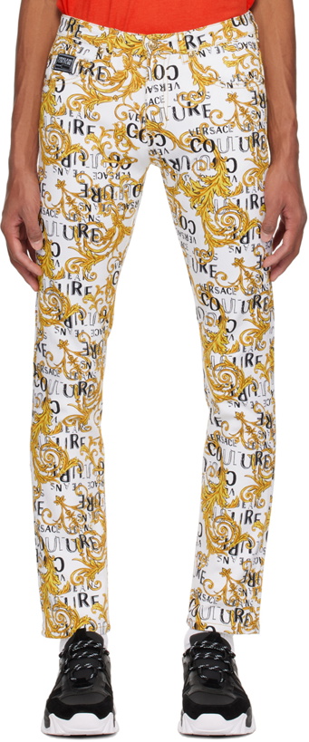 Photo: Versace Jeans Couture White & Yellow Printed Jeans