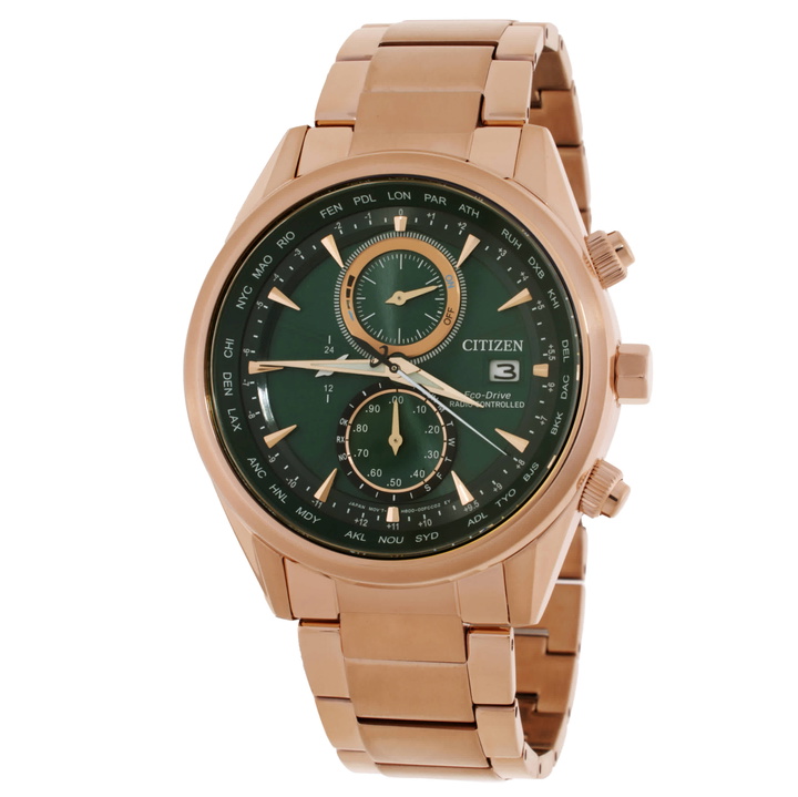 Photo: Citizen Radio-Controlled Perpetual World Time Chronograph Green Dial Mens Watch AT8263-87X