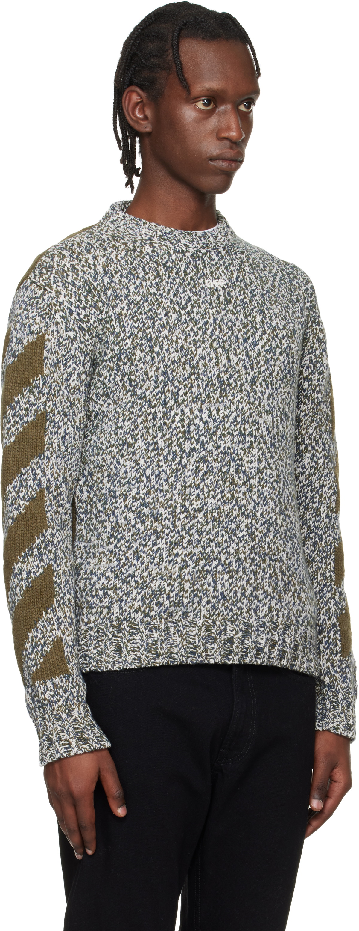 Off-White Gray & Khaki Diagonal Arrow Mouliné Knit Crewneck Sweater