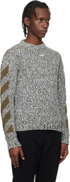 Off-White Gray & Khaki Diagonal Arrow Mouliné Knit Crewneck Sweater