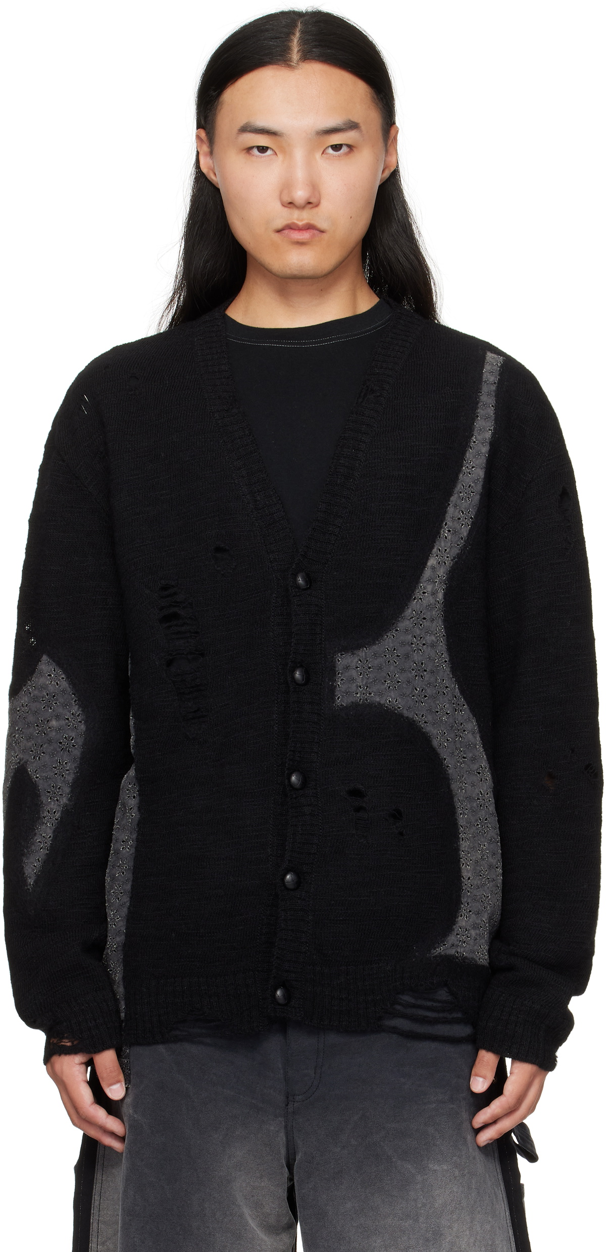Khoki Black Needle Punched Cardigan