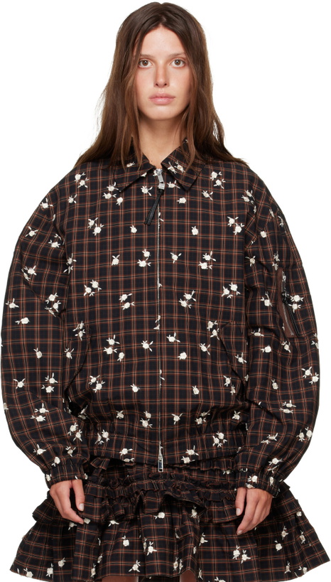 Photo: GANNI Brown Printed Check Bomber Jacket