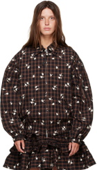 GANNI Brown Printed Check Bomber Jacket