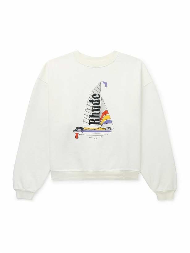 Photo: Rhude - Catamaran Champion Logo-Print Cotton-Jersey Sweatshirt - White