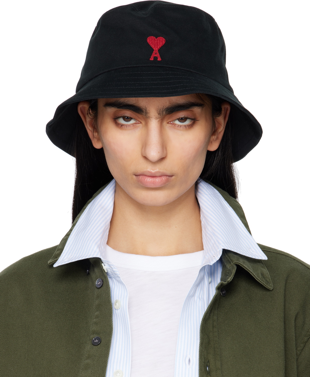 ★AMI PARIS★Black Cotton Ami de coeur Embroidery Bucket★ AMI Paris Black Ami De Coeur Bucket Hat AMI