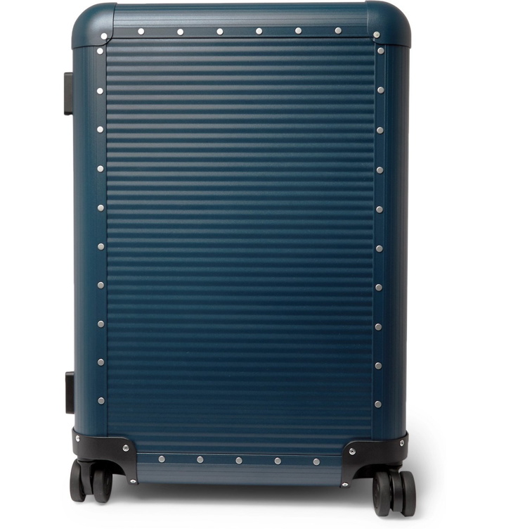 Photo: FPM Milano - Spinner 68cm Leather-Trimmed Aluminium Suitcase - Blue