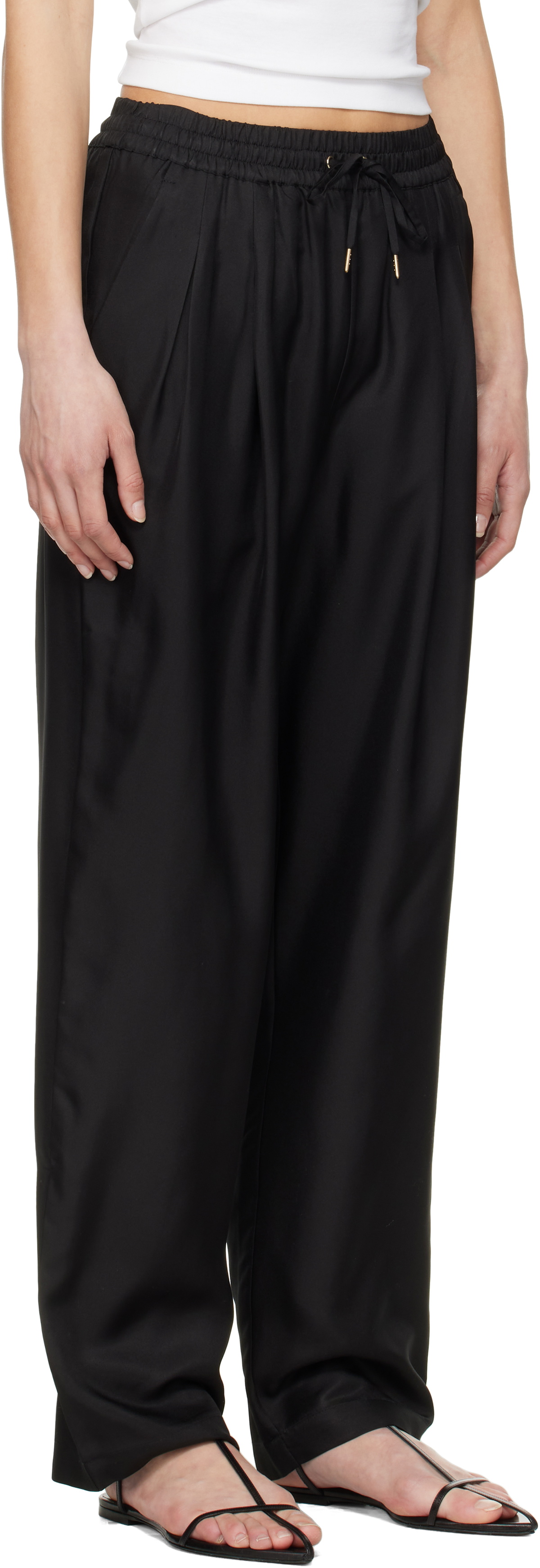Silk Laundry Black Twill Slouch Lounge Pants