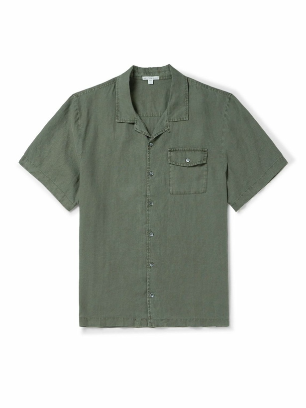 Photo: James Perse - Convertible-Collar Garment-Dyed Linen Shirt - Green
