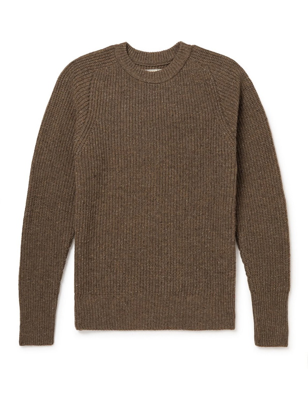 Photo: Anonymous ism - Slim-Fit Faux Suede-Trimmed Donegal Wool-Blend Sweater - Brown