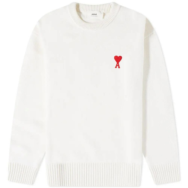 Photo: AMI Men's Small A Heart Crew Knit in White/Red