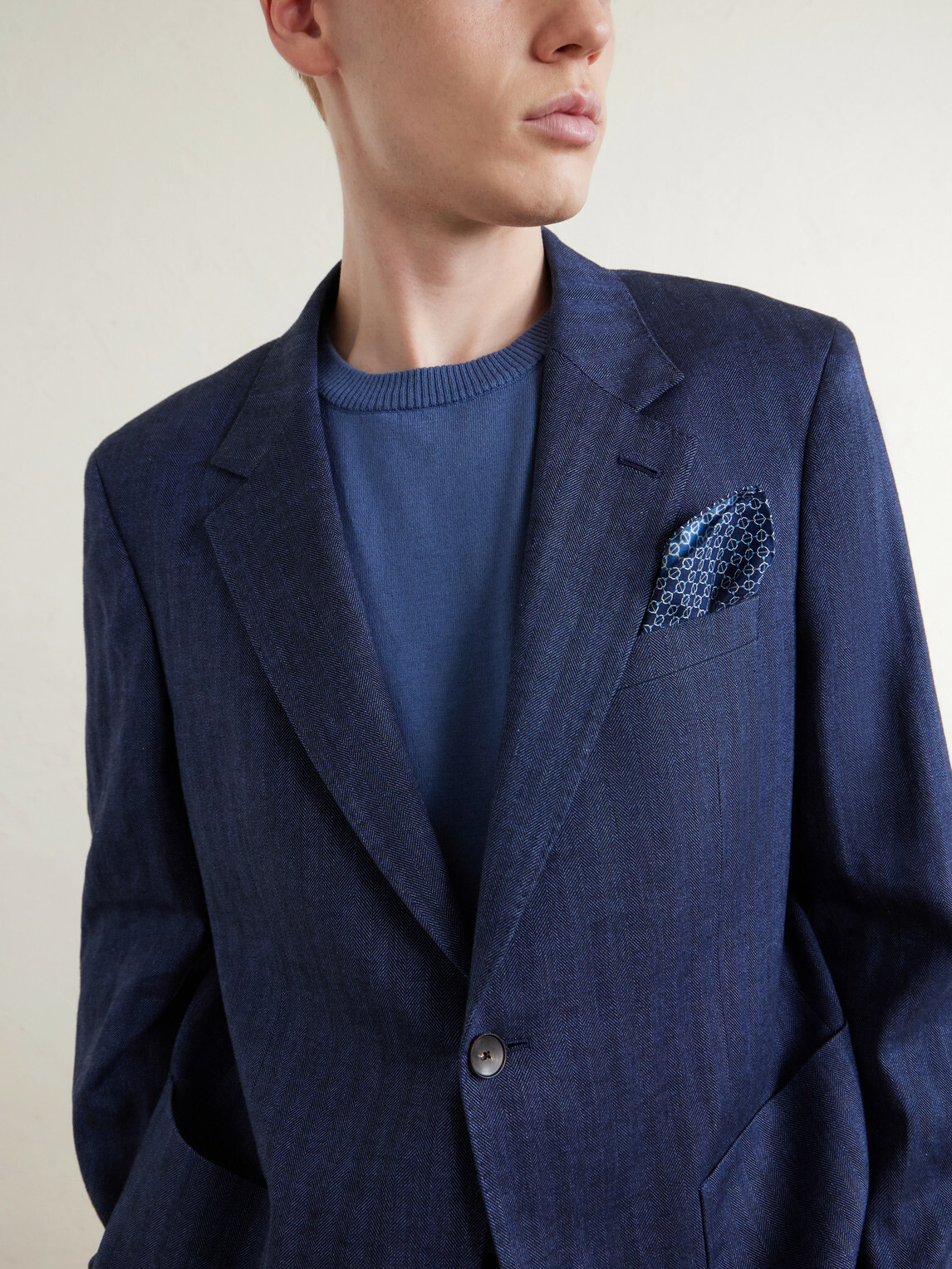 Mr P. - Herringbone Linen-Blend Suit Jacket - Blue