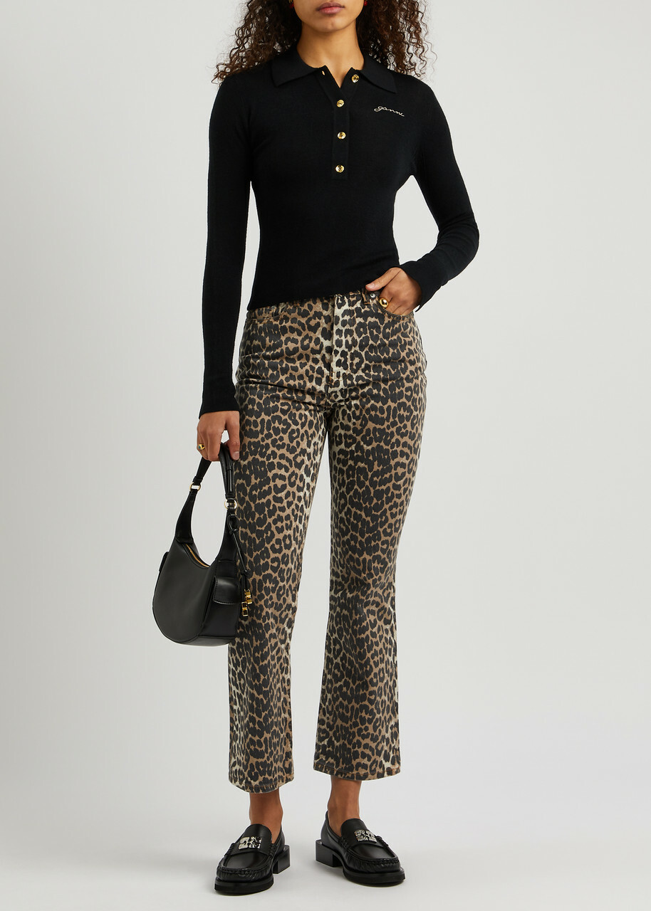 デニム・ジーパン GANNI Leopard Print Flare Jeans Ganni Betzy Leopard Cropped Bootcut Jeans - Bergdorf Goodman