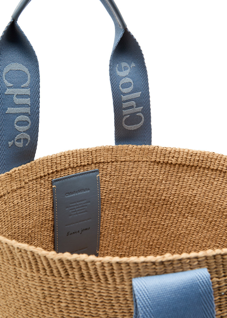 Chloe Woody Logo-embroidered Raffia Basket bag - Blue - One Size