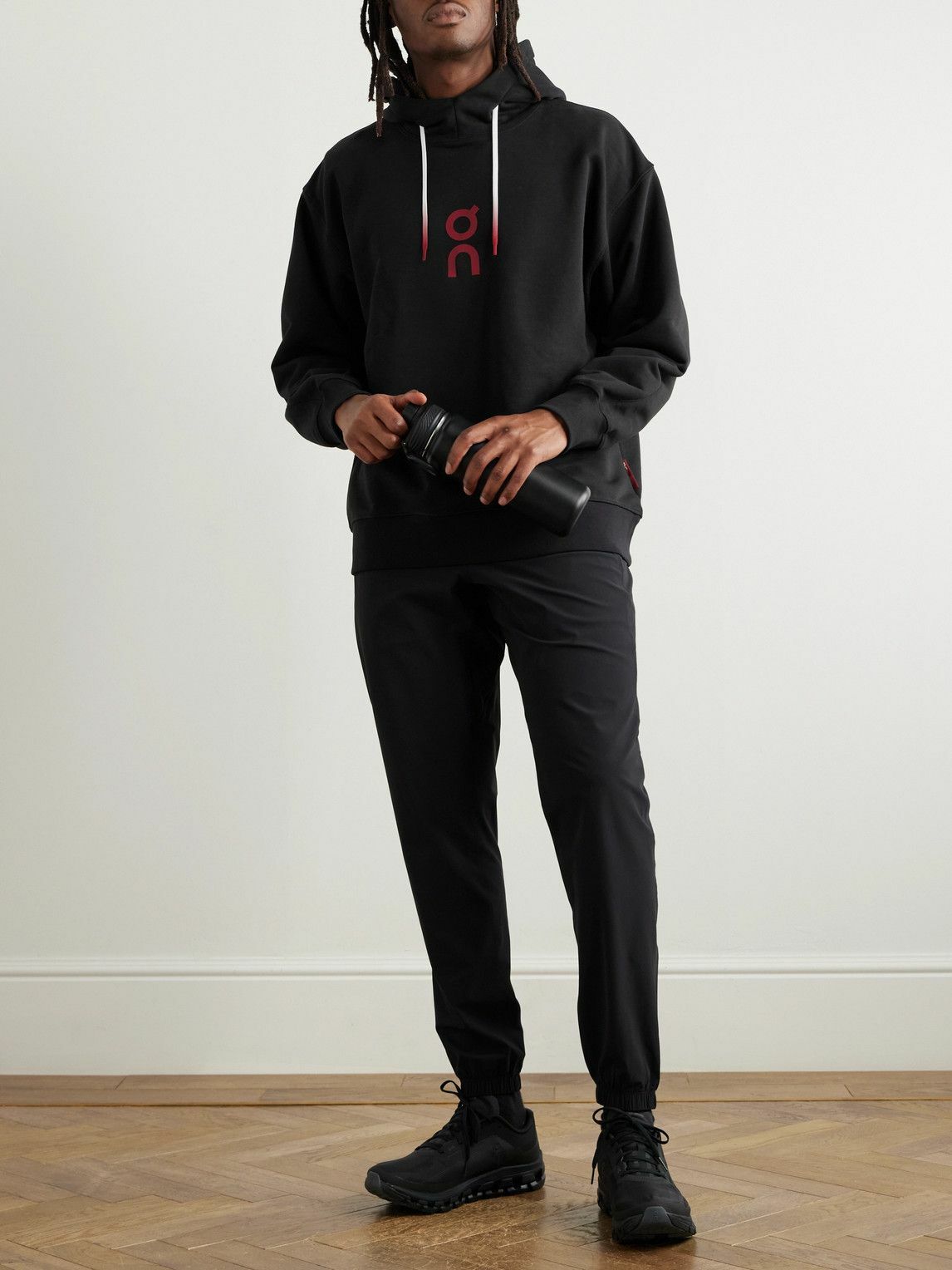 ON - Club Printed Organic Cotton-Blend Jersey Hoodie - Black