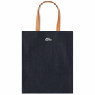 A.P.C. x Jean Touitou Social Status Denim Leather Tote in Navy/Beige