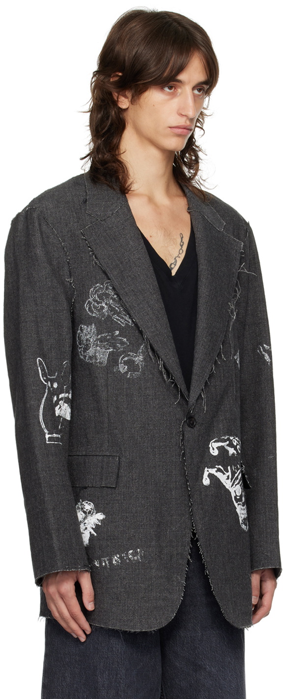 R13 Gray Raw Cut Ragged Blazer R13