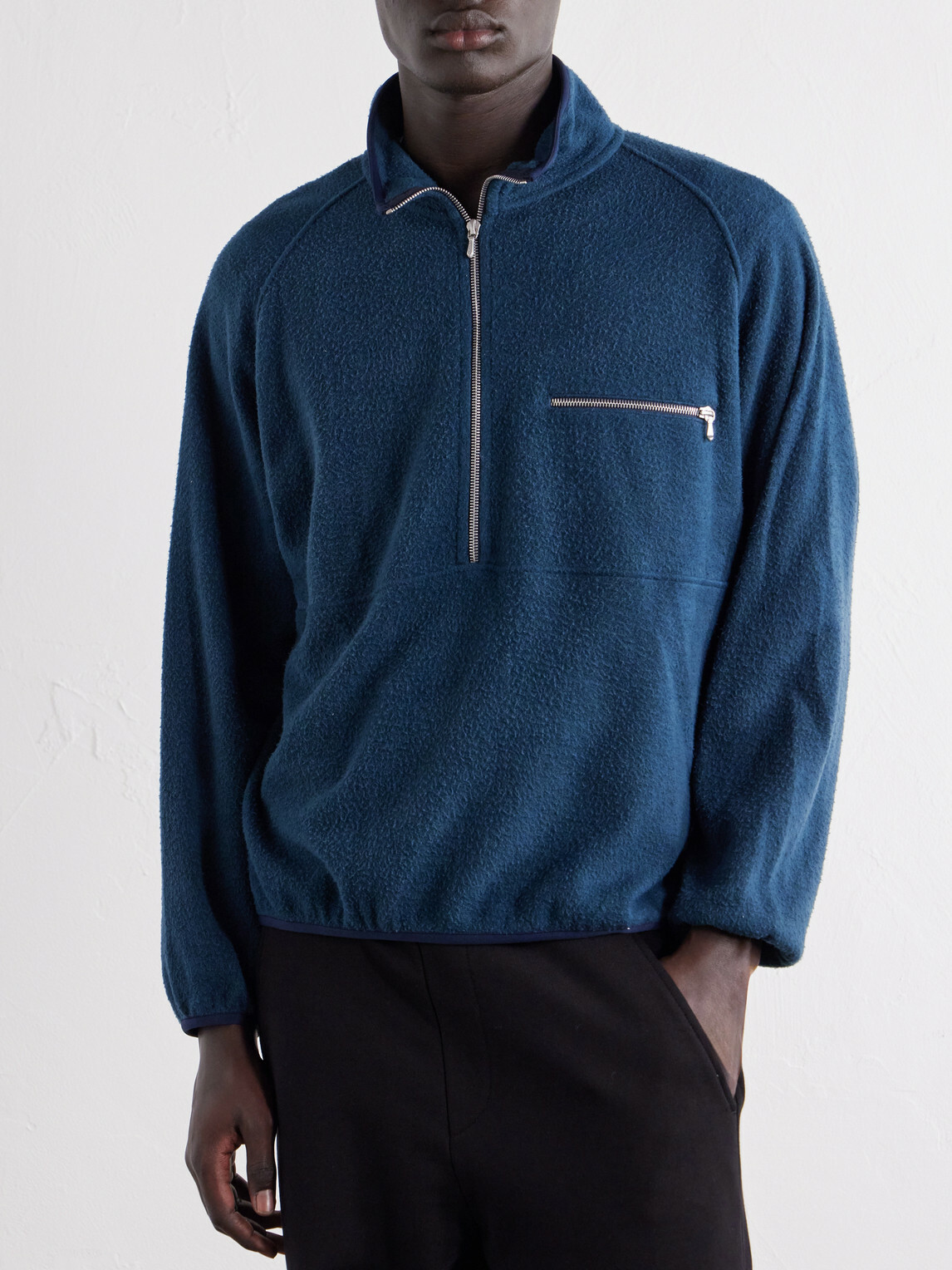 A.PRESSE - Silk-Fleece Half-Zip Sweatshirt - Blue