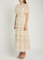 Needle & Thread Marina Ruffled Floral Embellished Tulle Gown Cream