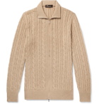 Loro Piana - Suede-Trimmed Cable-Knit Baby Cashmere Zip-Up Sweater - Neutrals