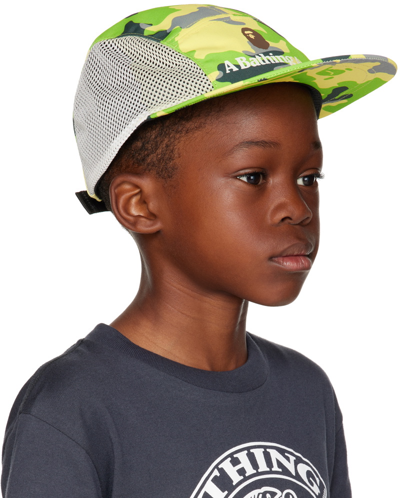 BAPE Kids Green Woodland Camo Jet Cap A Bathing Ape