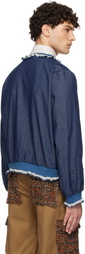 Anna Sui Blue Baseball Denim Bomber Jacket