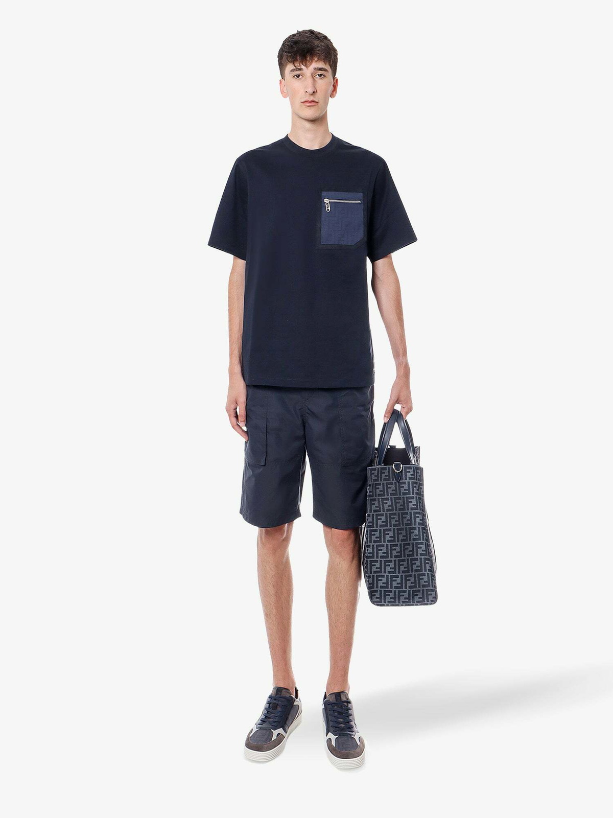 Fendi Navy All Over Print Bermuda Shorts
