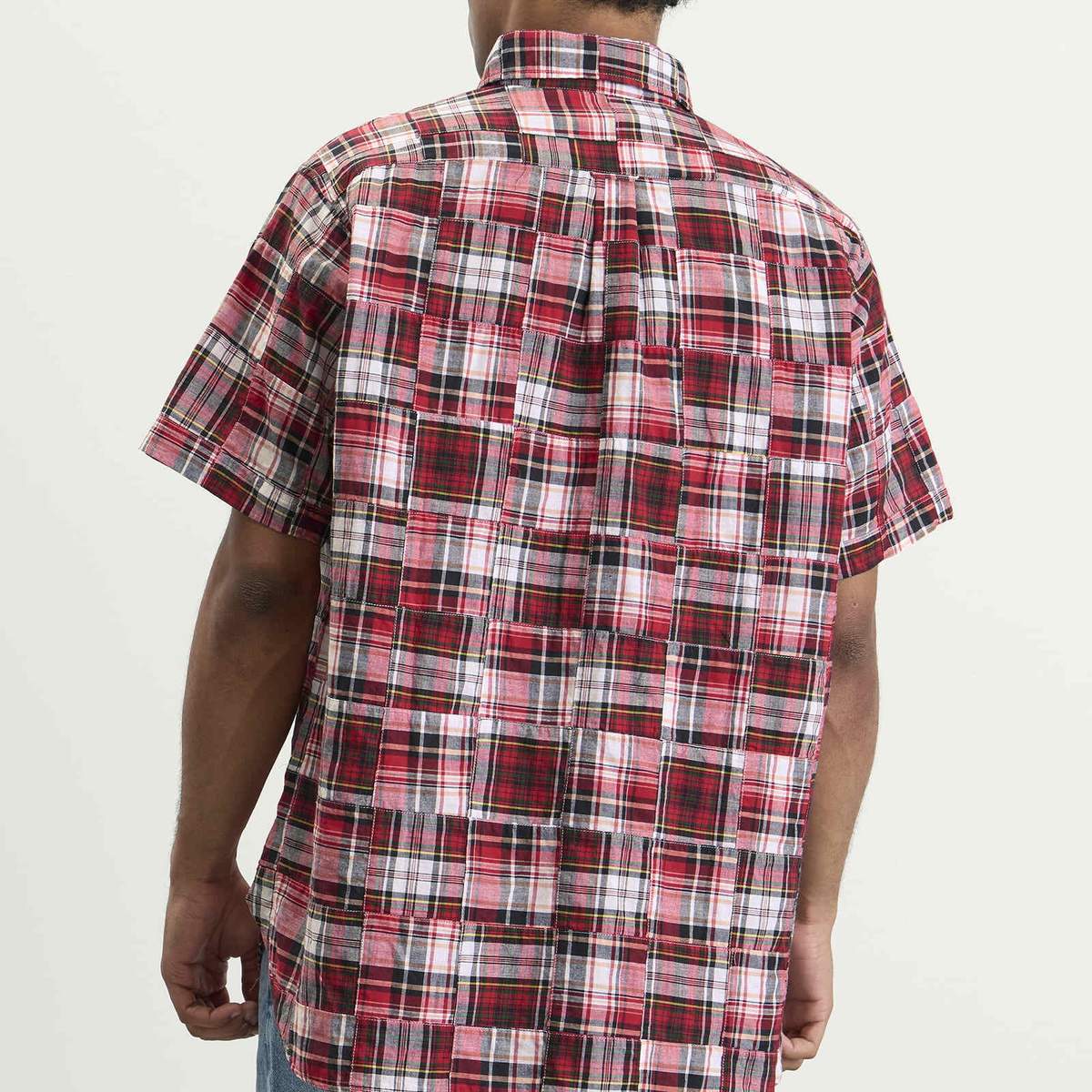 Beams Plus Men's Pullover Patchwork Masras Shirt in Red Patchwork