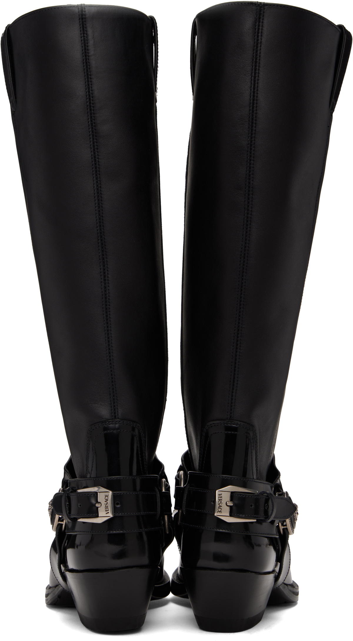 【関税込み】Versace ブラック Texano Knee-High ロングブーツ Versace 40mm Texano knee-high Boots | Black | FARFETCH GE