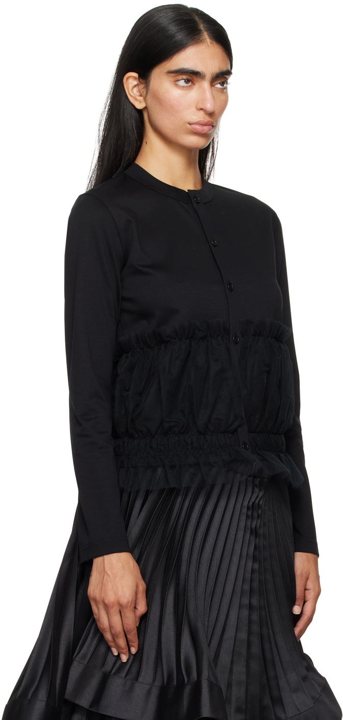 Noir Kei Ninomiya Black Ruffled Trim Cardigan