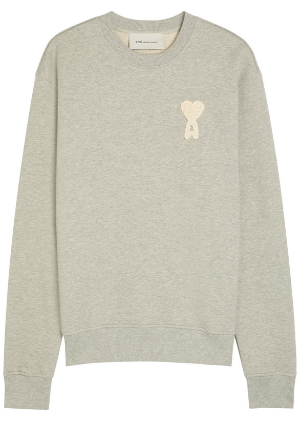 Photo: Ami Paris Logo-appliquéd Cotton Sweatshirt Grey
