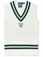 Polo Ralph Lauren - Wimbledon Logo-Embroidered Cable-Knit Cotton Sweater Vest - White